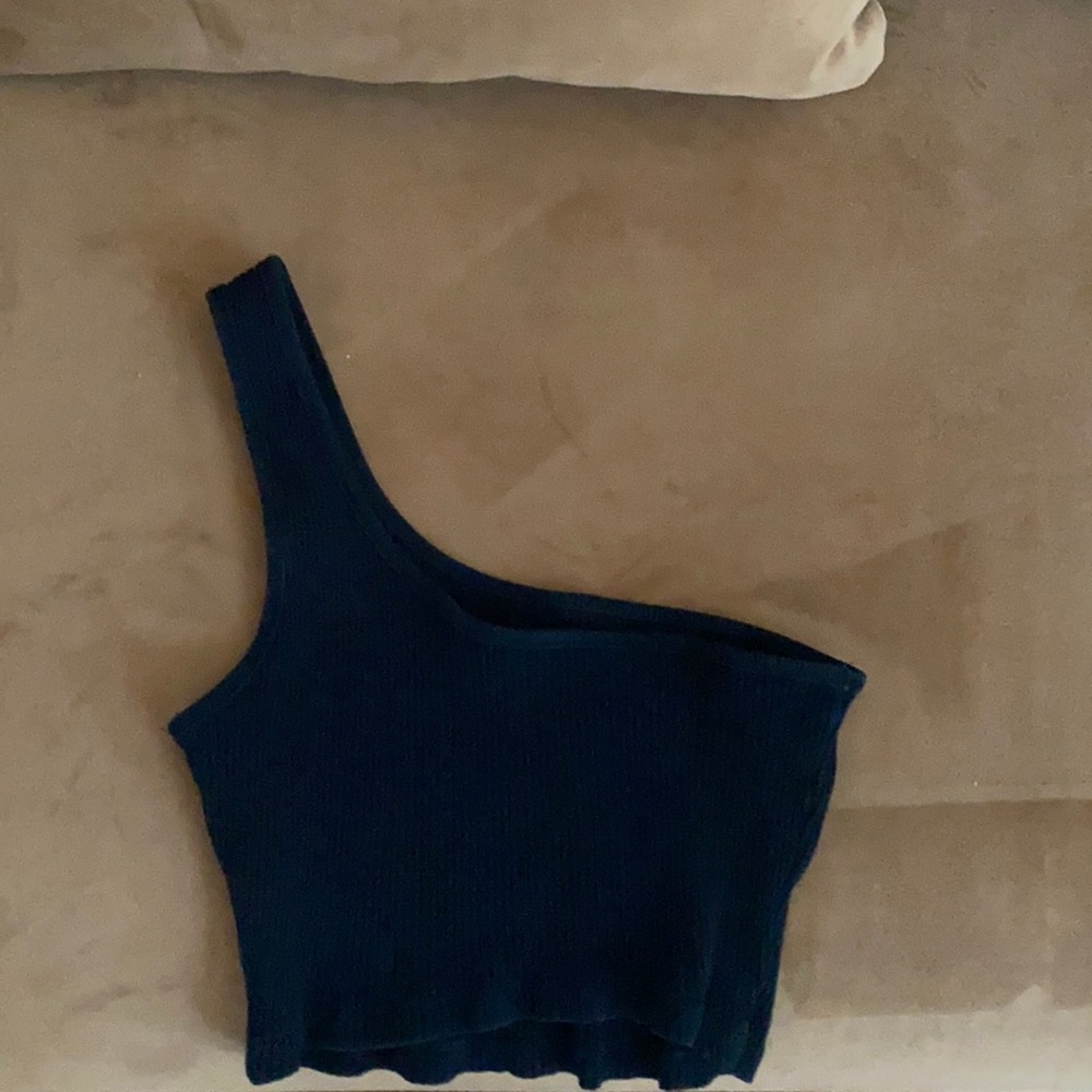 Black Ribbed One Shoulder Top